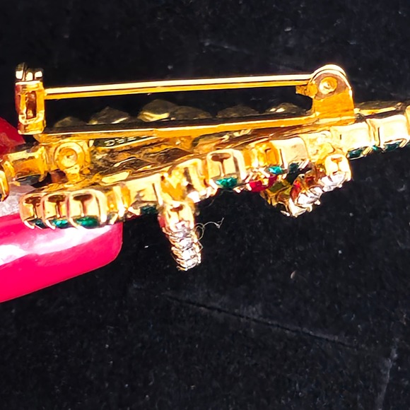 Eisenberg Ice Christmas Tree Pin Rhinestone Green Red Gold Tone‎ Brooch - Picture 6 of 16